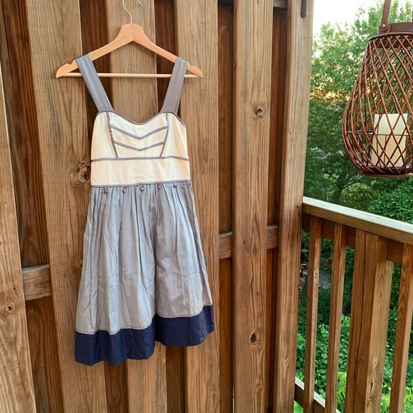 Burlapp Silvery Gray Nautical Cotton Silk Dress - Picture 1 of 9